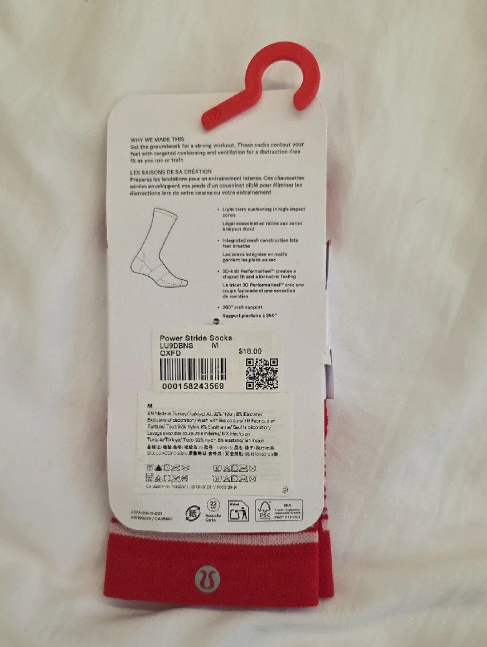 Lululemon Power Stride Crew Socks NWT Red OXFD Size M Unisex
